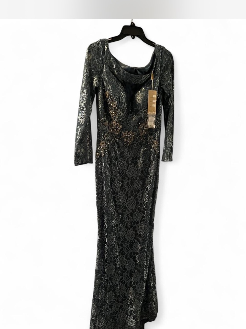 Feriani Couture Teal Lace Beaded Evening Gown